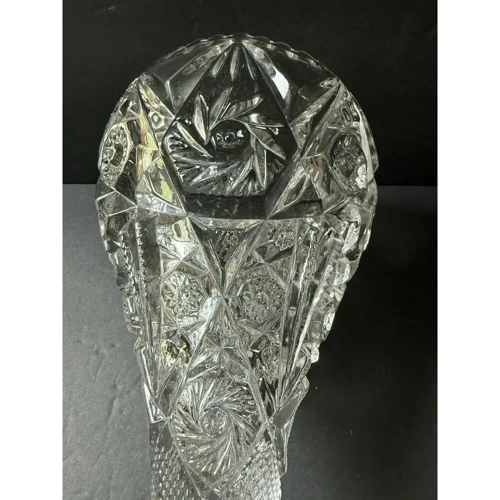 Vintsge EAPG Imperial Cut Glass Boquet Vase Hobstar Thunderbolt MCM Scalloped